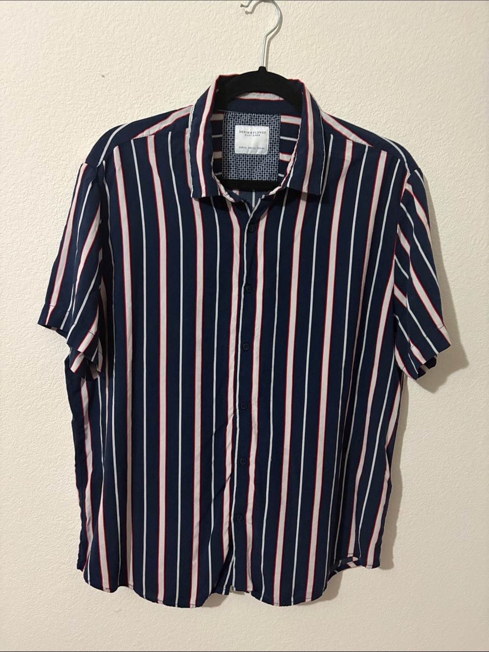 Denim & Flower Ricky Singh XL short sleeves stripped shirt Made in India